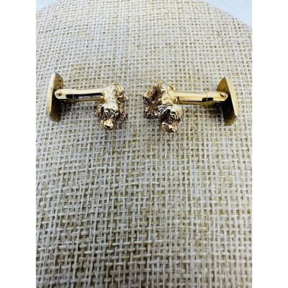 Vintage Smith Pat Pending Basset Dachshund Long Hair Dog Cufflinks Gold Tone